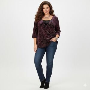 Notations Top Womens 3X Black Pink‎ Paisley Velvet Sparkly Glitter Whimsigoth